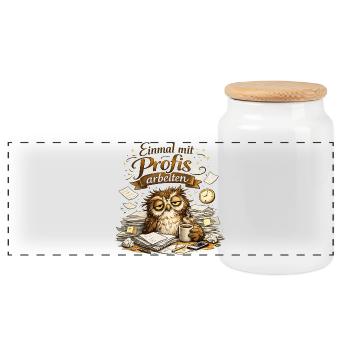 Einmal ohne Vollidioten / Einmal mit Profis - Panorama Keksdose mit Holzdeckel - Weiß - Vorne