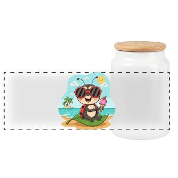 Strandkäfer mit Eis und Sonnenbrille - Panorama Keksdose mit Holzdeckel - Weiß - Vorne
