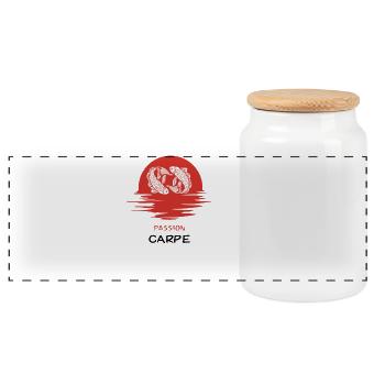 Passion Carp Gift for Fisherman - Panoramic Cookie Jar with Wooden Lid - white - Front