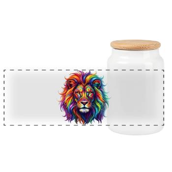 Lion arc-en-ciel / lion aux couleurs arc-en-ciel - Boîte à biscuits avec couvercle en bois - blanc - Devant