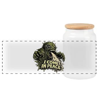 Chemise de monstre extraterrestre Je viens en paix - Boîte à biscuits avec couvercle en bois - blanc - Devant