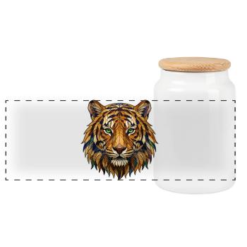 Buntglas-Tigerporträt-Mosaikkunst - Panorama Keksdose mit Holzdeckel - Weiß - Vorne