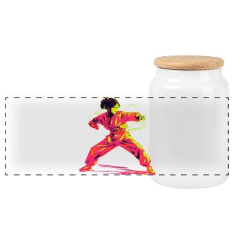 Karate Mädchen Retrowave - Panorama Keksdose mit Holzdeckel - Weiß - Vorne