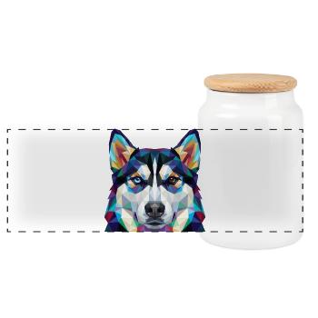 Geometrisch-Husky-Heterochromie-Pop-Art - Panorama Keksdose mit Holzdeckel - Weiß - Vorne