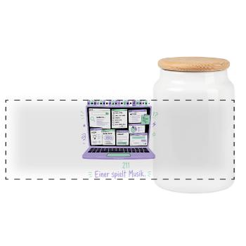 211 Tabs offen — einer spielt Musik - Panorama Keksdose mit Holzdeckel - Weiß - Vorne