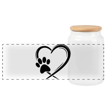 Paw Heart - Panoramic Cookie Jar with Wooden Lid - white - Front