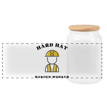 Construction Site Hero Silhouette - Panoramic Cookie Jar with Wooden Lid - white - Front