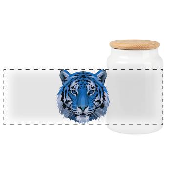 Blauer Polygon-Tiger Kopf - Panorama Keksdose mit Holzdeckel - Weiß - Vorne