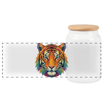 Colorful Geometric Tiger Head Pop Art - Panoramic Cookie Jar with Wooden Lid - white - Front