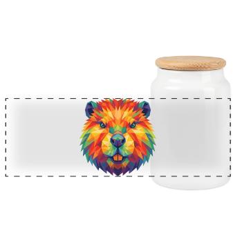 Bober Pop Art géométrique coloré à tête de castor - Boîte à biscuits avec couvercle en bois - blanc - Devant