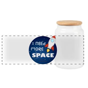Space rocket in a blue circle illustration - Panoramic Cookie Jar with Wooden Lid - white - Front