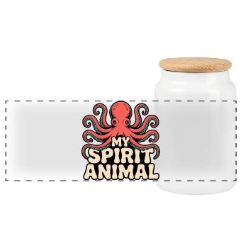 Octopus my spirit - Panoramic Cookie Jar with Wooden Lid - white - Front