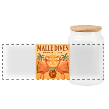 Malle Diven Beach Club Flamingo Mallorca Party - Panoramic Cookie Jar with Wooden Lid - white - Front
