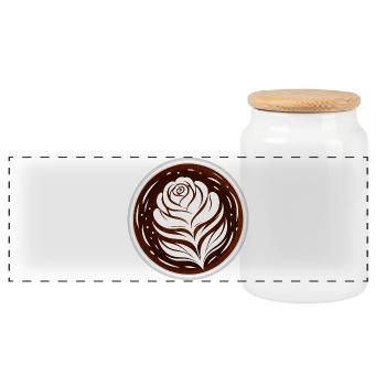 Latte Art Rose Cappuccino Design  - Panorama Keksdose mit Holzdeckel - Weiß - Vorne