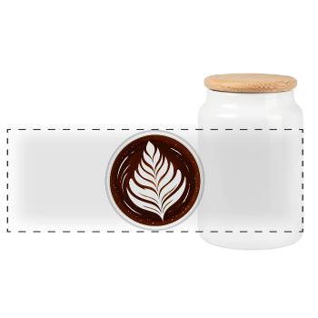 Latte Art Blatt Cappuccino Design - Panorama Keksdose mit Holzdeckel - Weiß - Vorne