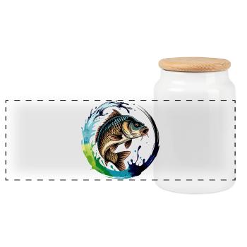 Jumping Carp - Panoramic Cookie Jar with Wooden Lid - white - Front
