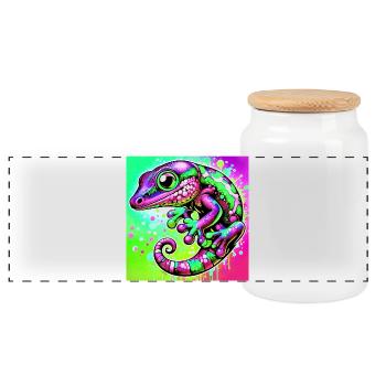 Gecko - Panoramic Cookie Jar with Wooden Lid - white - Front