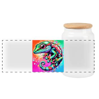 Gecko - Panorama Keksdose mit Holzdeckel - Weiß - Vorne