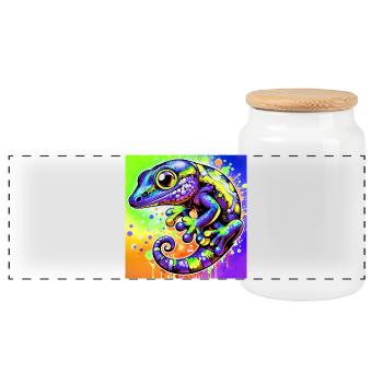 Gecko - Panoramic Cookie Jar with Wooden Lid - white - Front
