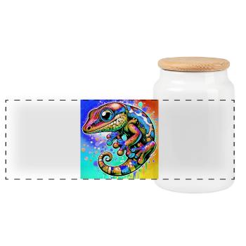 Gecko - Panoramic Cookie Jar with Wooden Lid - white - Front