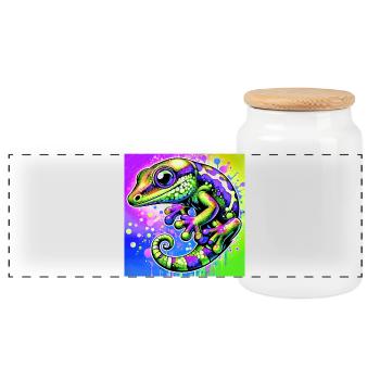 Gecko - Panoramic Cookie Jar with Wooden Lid - white - Front