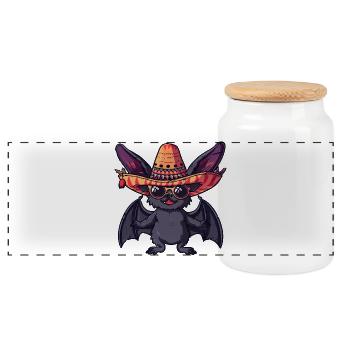 Fledermaus Lustig Sombrero - Panorama Keksdose mit Holzdeckel - Weiß - Vorne