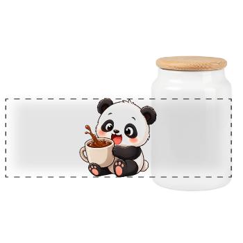 Cute Panda Coffee Drinker Coffee Lover Cartoon - Panoramic Cookie Jar with Wooden Lid - white - Front
