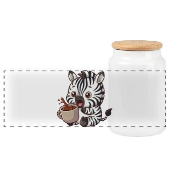 Funny Zebra Coffee Coffee Lover - Panoramic Cookie Jar with Wooden Lid - white - Front
