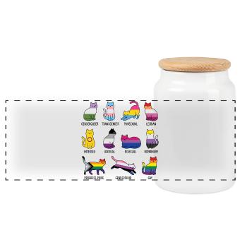 LGBTQ Pride Month - Rainbow Cats - Panoramic Cookie Jar with Wooden Lid - white - Front