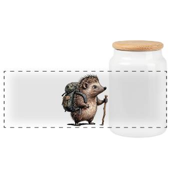 Hiking hedgehog with backpack - Panoramic Cookie Jar with Wooden Lid - white - Front