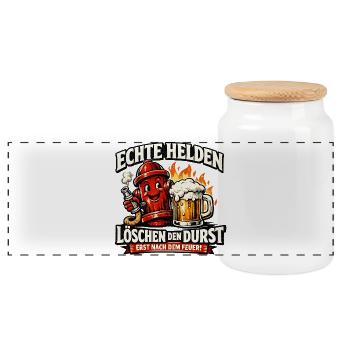 Echte Helden löschen den Durst - Panorama Keksdose mit Holzdeckel - Weiß - Vorne