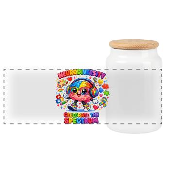 Neurodiversity Autism Stars Child - Panoramic Cookie Jar with Wooden Lid - white - Front