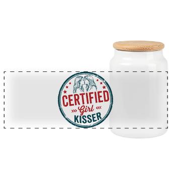 LGBTQ Pride Month - Lesbian Pride - Girl Kisser - Panoramic Cookie Jar with Wooden Lid - white - Front