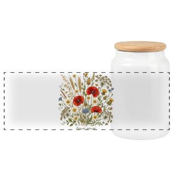 Flower meadow in watercolor style - Panoramic Cookie Jar with Wooden Lid - white - Front