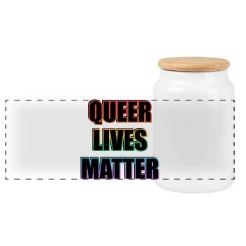 Queer Lives Matter Regenbogentext - Panorama Keksdose mit Holzdeckel - Weiß - Vorne