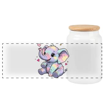 Pastell Elefant Kuschelherz - Panorama Keksdose mit Holzdeckel - Weiß - Vorne