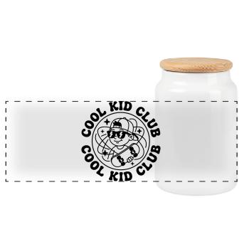 cool kids - Panoramic Cookie Jar with Wooden Lid - white - Front