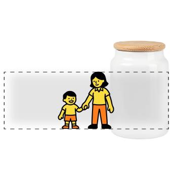Logo de la main de l’enfant de l’enseignante de maternelle - Boîte à biscuits avec couvercle en bois - blanc - Devant