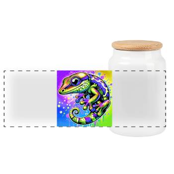 Gecko - Panoramic Cookie Jar with Wooden Lid - white - Front