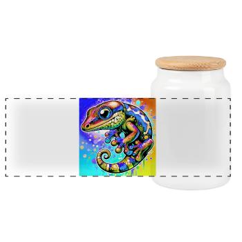Gecko - Panorama Keksdose mit Holzdeckel - Weiß - Vorne