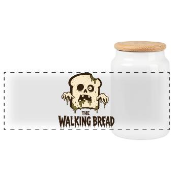 The Walking Bread Zombie Bread Motif - Panoramic Cookie Jar with Wooden Lid - white - Front