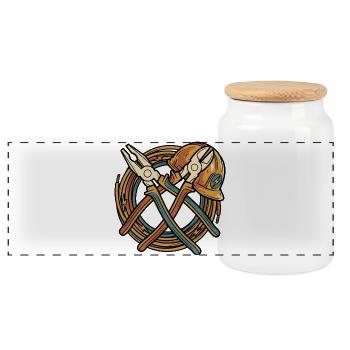 Electrician Humor Retro Work Design - Panoramic Cookie Jar with Wooden Lid - white - Front