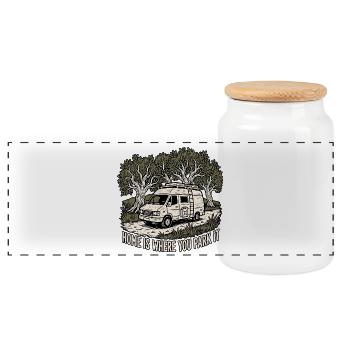 Camper dans la nature - Boîte à biscuits avec couvercle en bois - blanc - Devant