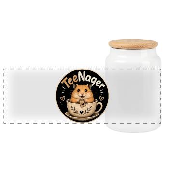 Soft Toy in Tea Mug Teenage Pun - Panoramic Cookie Jar with Wooden Lid - white - Front