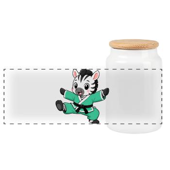 Zebra Karate Martial Arts Martial Arts Kick Animal - Panoramic Cookie Jar with Wooden Lid - white - Front