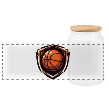 Basketball Shield Emblem Orange - Panoramic Cookie Jar with Wooden Lid - white - Front