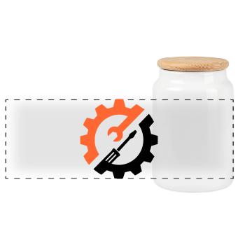 Gear Tool – Mechanic Logo - Panoramic Cookie Jar with Wooden Lid - white - Front