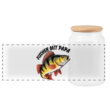 Fischen mit Papa - Panorama Keksdose mit Holzdeckel - Weiß - Vorne