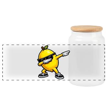 Dabbing Lemon - Panoramic Cookie Jar with Wooden Lid - white - Front