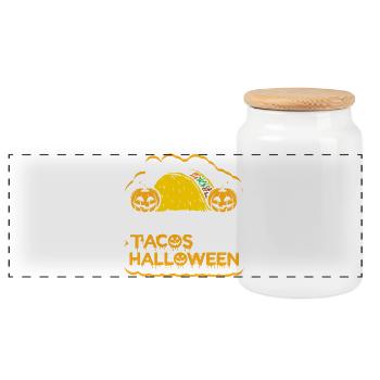 I belive in tacos and Halloween - Panoramic Cookie Jar with Wooden Lid - white - Front